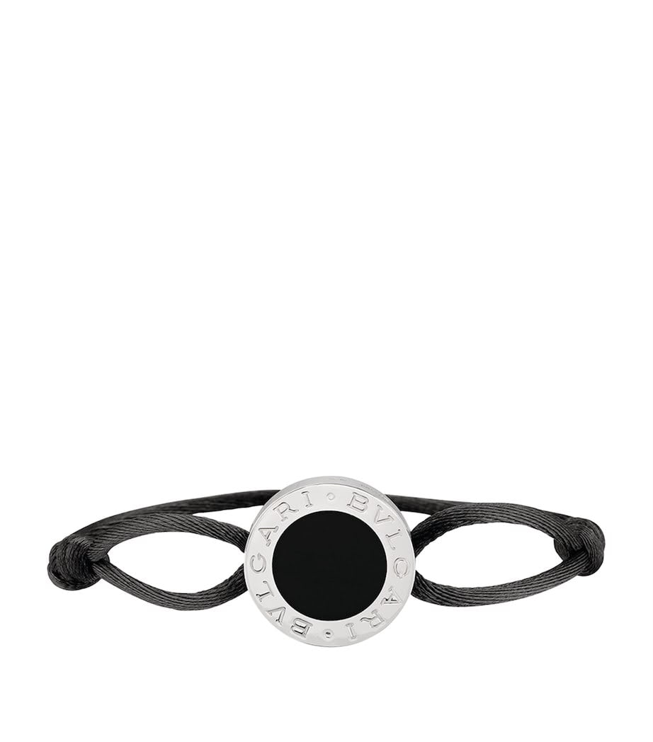 Black cord bracelet with onyx logo disc charm