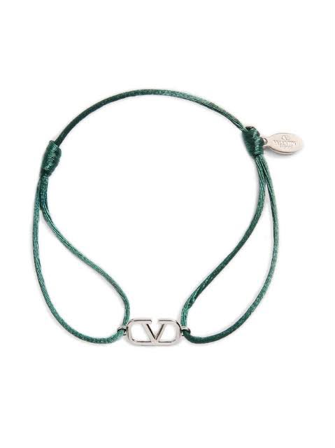 Teal green cord bracelet with silver VLOGO charm